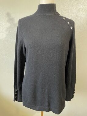 Charter Club 2 Ply Cashmere Sweater Button Shoulder Mock Neck Jet Black Size M